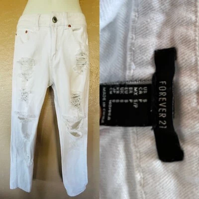 FOREVER 21 Distressed WHITE JEANS Size Small - Image 1 of 4