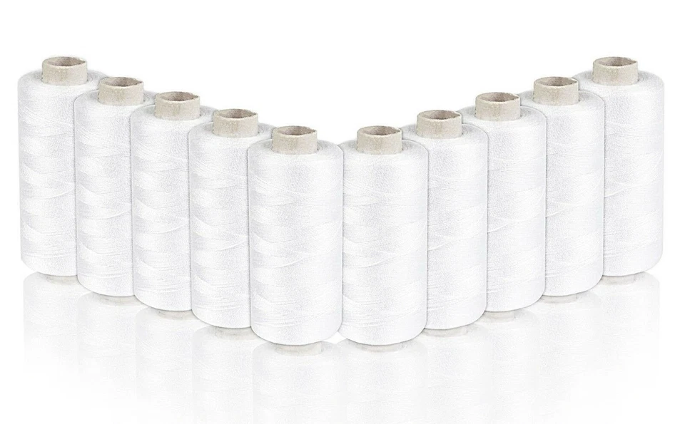 HELMECKE & HOFFMANN * 10 x weiße Nähgarn-Spulen 500 m Faden | Polyester-Nähmaschinengarn