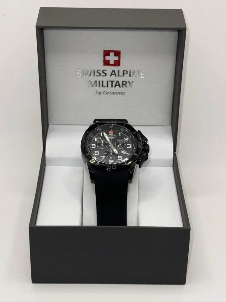 Reloj Swiss Alpine Military de Grovana 7063.9DT cronógrafo esfera negra nuevo en caja Foto 1 de 4