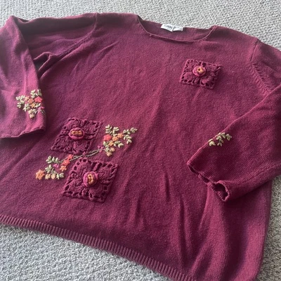 Suéter Vintage Algodón Cabin Creek Boho Cottagecore Granny. XL. Bordado floral Foto 1 de 4