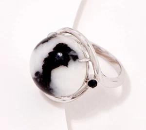 Generation Gems Round White Buffalo Cabochon Sterling Silver Ring. Size 8 - Picture 1 of 1