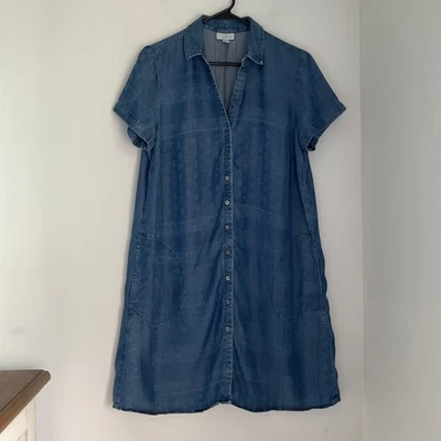 J.Jill Denim Chambray Bandana Pattern Button Front Shirt Dress Size M Petite - Image 1 of 4