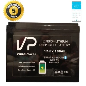 Bateria Litio LiFePO4 VimoPower 12.8 V 100Ah BMS 100A Smart BT 260*168*210 mm - Imagen 1 de 2