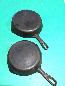 (2) Vintage Wagner Ware Sidney O Gusseisen Pfanne #5 & #6 Bratpfanne 1055 1056 - Bild 1 von 17