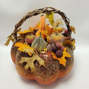 Panier citrouille perlé fruits et légumes floraux givrés récolte décorations d'automne