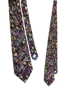 Corbata Jacquard 100% Seda Azul Marino Patrón Símbolos Moschino Años 90 - Imagen 1 de 3