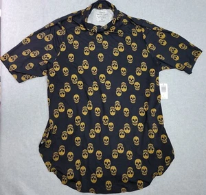 Torrid 4 4X (26) Sugar Skull Turtleneck Tunic Blouse Black Gold Lightweight Plus - Picture 1 of 5