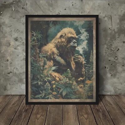 SASQUATCH CANNABIS SMOKER Wall Art, Bigfoot 420 Pothead Poster, Yeti Weed Decor - Image 1 of 4