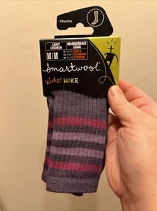 Smartwool Kids Hike Socks Merino Wool Blend Light Cushion Purple Striped Medium - Picture 1 of 8