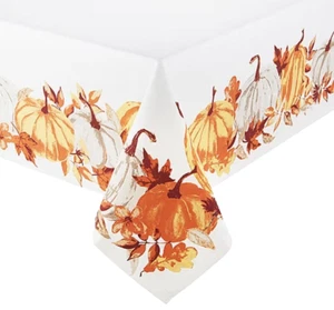 Mantel de tela estampada, 60" x 84" oblongo, OTOÑO, HOJAS Y BORDE CALABAZAS, LS - Imagen 1 de 6