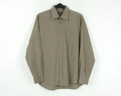 HUGO BOSS Formale Uomo Camicia 43.2cm Misura 43 Casual Grigio Office Manica Kaki - Immagine 1 di 4