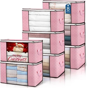90 L Large Storage Bags, 8 Pack Clothes Storage Bins Foldable Closet Organizer S - Picture 1 of 12