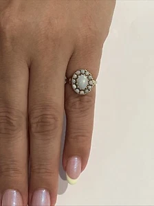 Vintage 10K Yellow Gold Opal Cluster Halo Ring October Birthstone Ring —-(F) - Picture 1 of 11