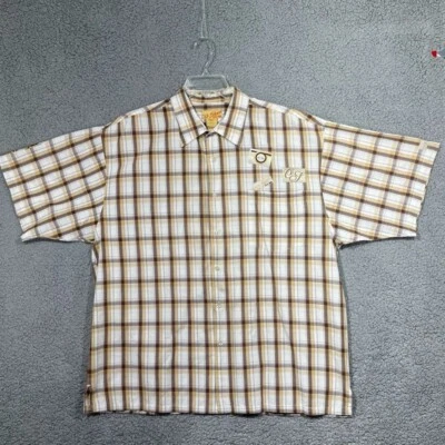 Old Skool Shirt Adult 3XL XXXL Beige Brown Plaid Short Sleeve Urban Street Mens - Image 1 of 4