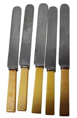 Винтажный Sheffield ужин ножи из нержавеющей стали целлулоид ручки набор из пяти - Изображение 1 из 4