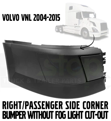 Volvo VNL Truck 04-15 Bumper Corner WITHOUT NO Fog Light Hole Right Passenger - Image 1 of 3
