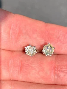 Platinum diamond 2ct old cut stud earrings victorian boxed - Picture 1 of 12