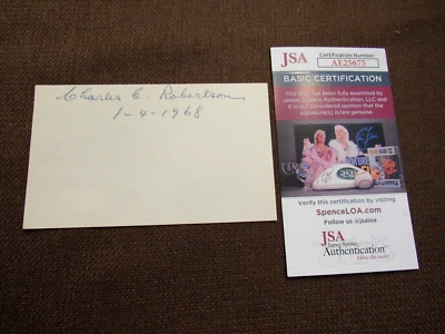 CHARLES C. ROBERTSON 1919 CHICAGO BLACK SOX PITCHER SIGNED AUTO INDEX CARD JSA - Image 1 of 3