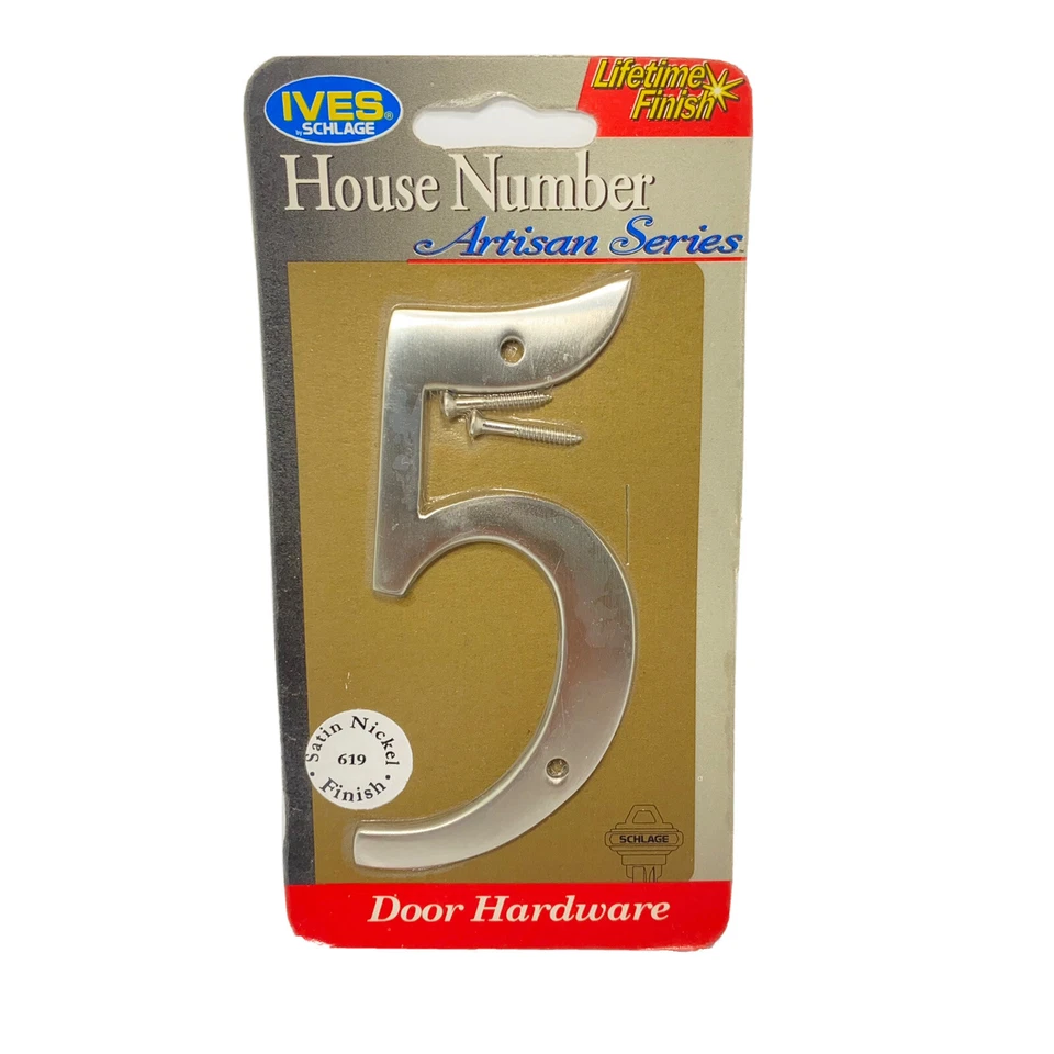 Ives SCHLAGE 4 inch House Number Five  (5) Artisan Series Satin Nickel - Image 1 of 1