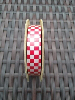 Vintage 25 Yd Spool Red & White Checkered Waterproof Floral Ribbon 5/8" Wide  - Image 1 of 4