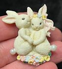 Easter spring flowers Bunny rabbit couple bride groom lovers brooch pin jewelry