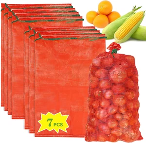 Sukh 7 Pcs Large Mesh Onion Bags - 60Lbs Mesh Storage Produce Bags Hanging Reusa - Picture 1 of 12