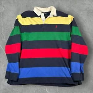 Camisa de Rugby Polo Ralph Lauren Vintage Hombres XXL Azul Multicolor Rayas Bloques de Color - Imagen 1 de 7