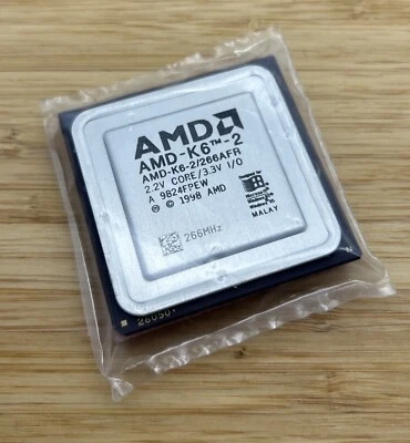 266mhz AMD-K6-2 266AFR 66 Bus CPU Super Socket 7 -2.2v core 3.3v K6-II Vintage - Image 1 of 4