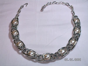 Color Plata Cadena Con Perlas Imitación Collar - Imagen 1 de 7