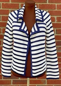 Nautical St John Knit Striped Cardigan Jacket Navy & White L Retailed at $899 - Picture 1 of 9