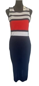 New York And Company Stripped Blue White Red Dress Size Medium - Picture 1 of 8