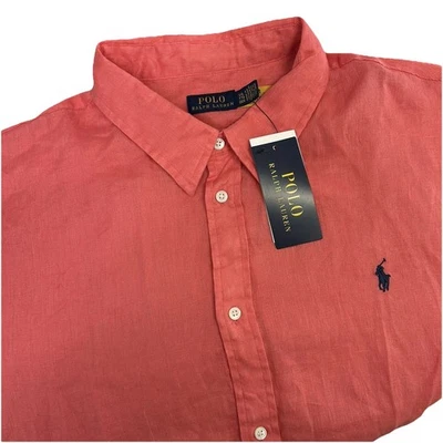 Camisa Polo Ralph Lauren Para Hombres 2XL Rubí Coral Calce Clásico 100 Lino Preppy Informal Foto 1 de 4