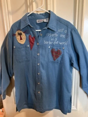 Camisa Lemon Grass Vintage Algodón Denim Color Bordado Personaje Condado Talla S  Foto 1 de 4