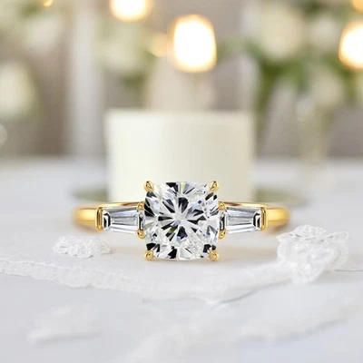 14k Gold Engagement Ring Lab Created IGI Cushion Cut Diamond 2.00 Ct Yellow - Image 1 of 4