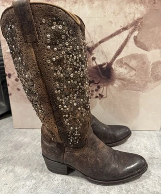 Botas Frye Deborah Cuero Tachonado Gris Antracita Western Talla 8 BSpain Raras Foto 1 de 4