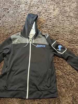 Detroit Lions Zip Up Hoodie Majestic Men’s Large NFL Pocket On Sleeve 100% Poly - Image 1 of 4