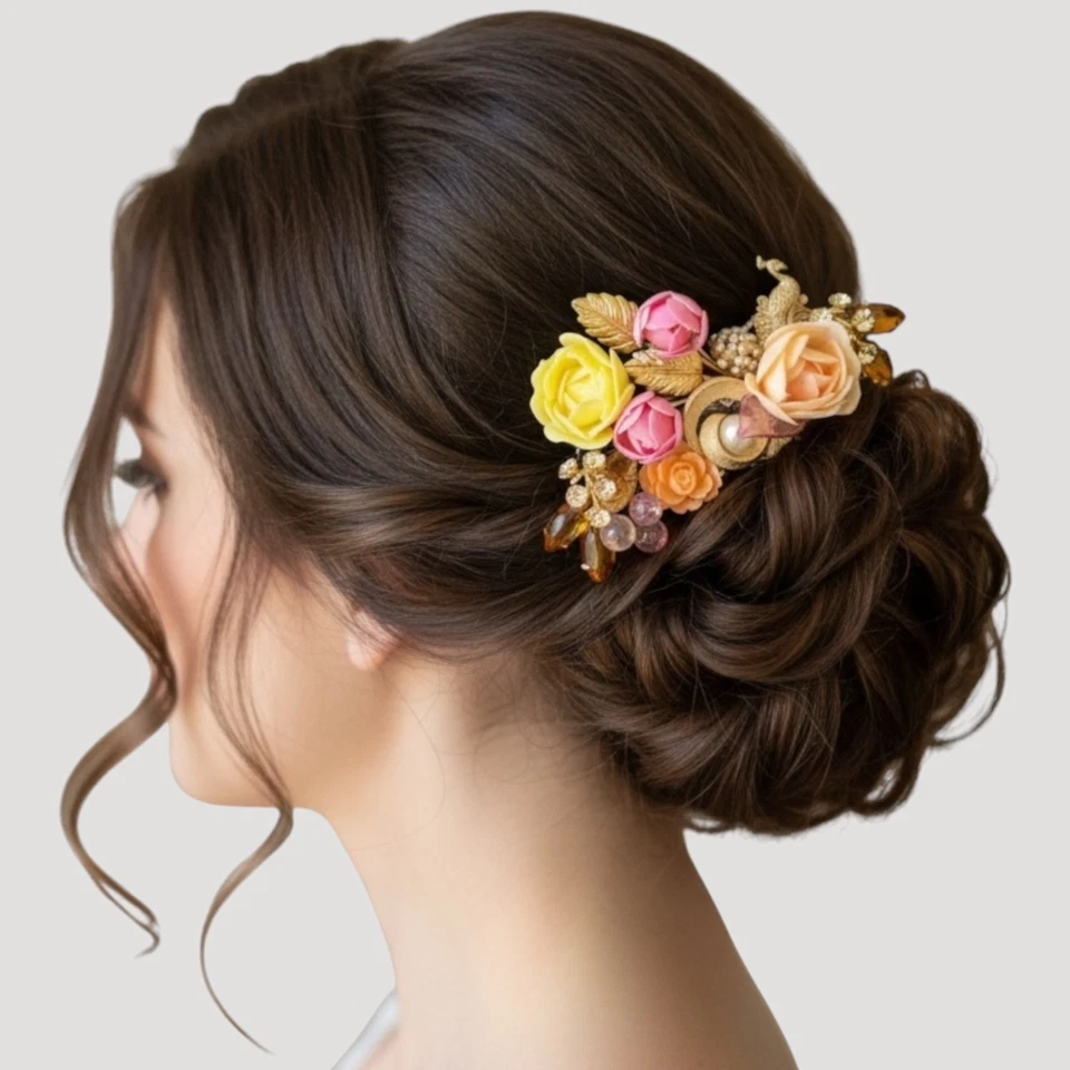 Peine de pelo floral nupcial vintage joyería de boda boho boda rosa accesorio Foto 1 de 4