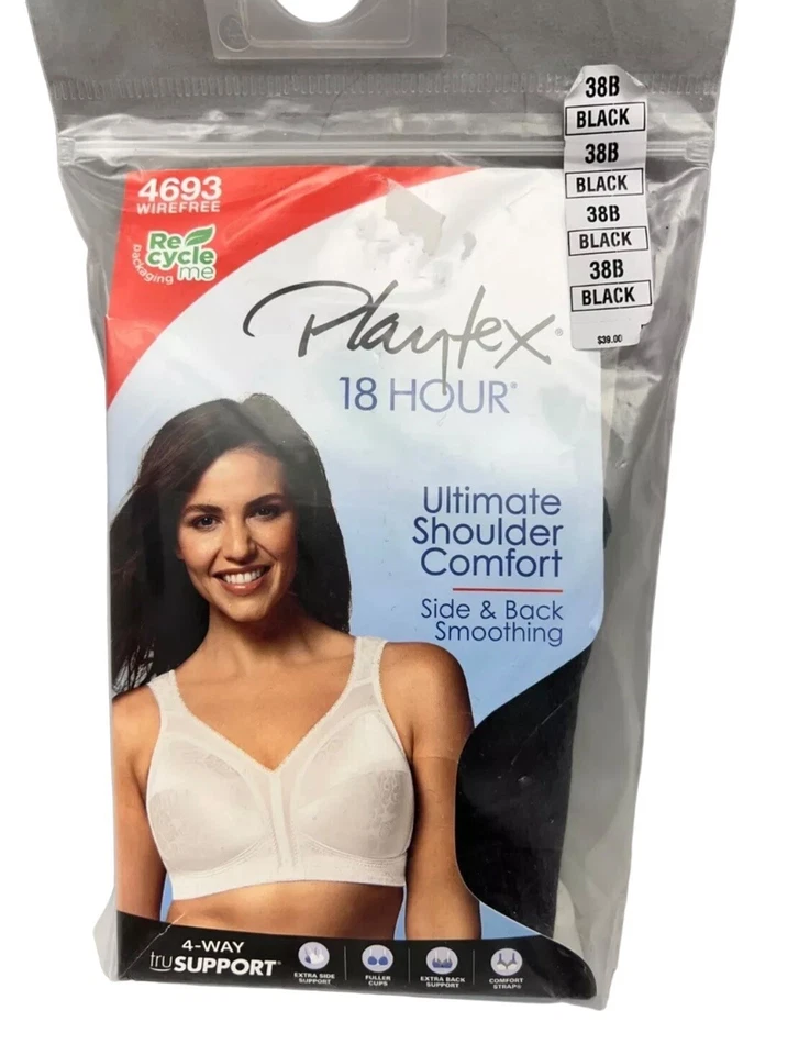 Playtex Women's Plus Size 18 Hour Original Comfort Strap Bra Black Size lBse