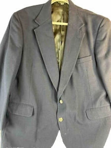 LL bean Suit Jacket 46R Navy Polyester Solid 2 Button Business Sport Coat - Picture 1 of 13