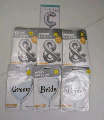Wedding Balloon Self Seal Bride Groom + & C Letters Party Reception Silver Lot - Image 1 of 4