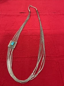 Vintage Navajo Liquid Sterling Silver Turquoise Beaded Necklace 35.7g - Picture 1 of 8
