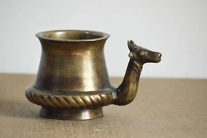 4 Inches Old Kettle Pot Of Animal Face Style Hand Carved Brass - Picture 1 of 6