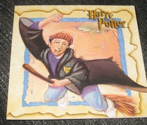 Harry Potter cartoon style blank greeting card, Hogwarts, Ron, Hermione, wizards
