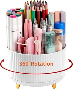 Desk Pen Holder, 5-Slot 360 Rotating Pencil & Pen Organizer - Desktop Storage - Picture 1 of 7