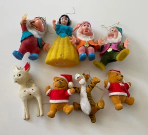 Vintage Walt Disney Production Hong Kong Flocked Plastic Character Ornaments - Picture 1 of 12