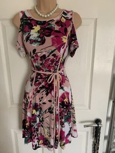 Size S UK 10 Nina Leonard Short Cold Shoulder Dress BNWT - Picture 1 of 6