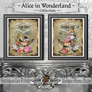 Juego de 2 impresiones en páginas de libros de diccionario antiguo reales ALICE EN EL PAÍS DE LAS MARAVILLAS - Imagen 1 de 9