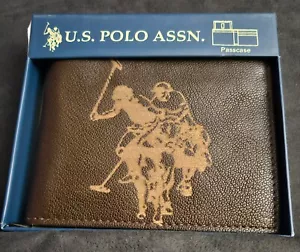 US POLO ASSN Cuero Marrón Logotipo En relieve Delgado Plegable Billetera Para Hombre Nuevo en Caja - Imagen 1 de 5