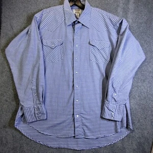 Ruddock Mens Blue Checker Pearl Snap Shirt Size 18 1/2 36 Long Tail Western USA - Picture 1 of 14