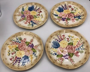 Tabletops Unlimited Floral Basket Set of 4 Hand Painted 8 3/4” Plates Multicolor - Picture 1 of 9